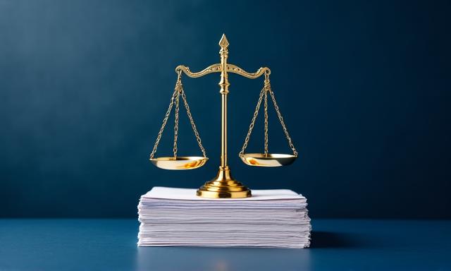 Abstract representation of a legal dispute with scales of justice